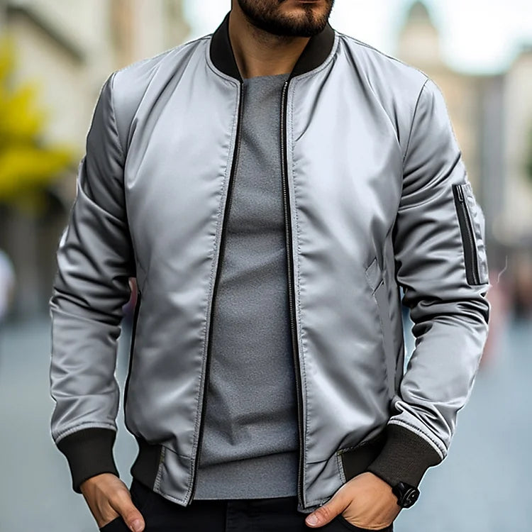 Bomberjacke – mit Reißverschluss – winddicht – leichte Jacke – Herrenjacke-Hellgrau-XS-Chaps Herrenmode