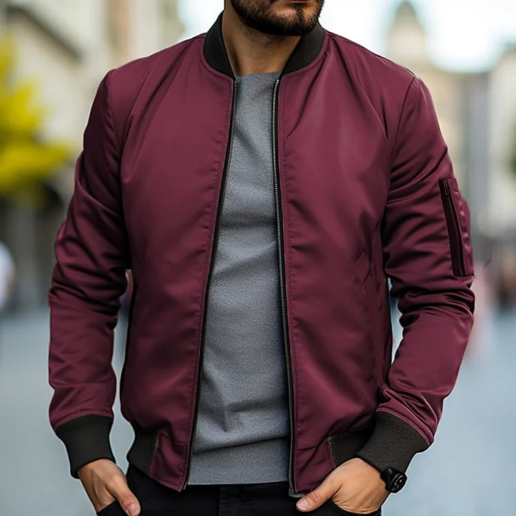 Bomberjacke – mit Reißverschluss – winddicht – leichte Jacke – Herrenjacke-Maroon-XS-Chaps Herrenmode
