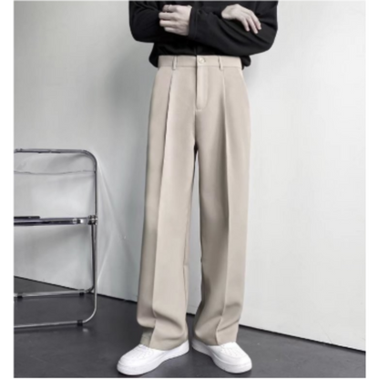 Bundfaltenhose - Loose Fit - Straight Leg - Slack Pants - Herren Anzughose-Beige-28-Chaps Herrenmode