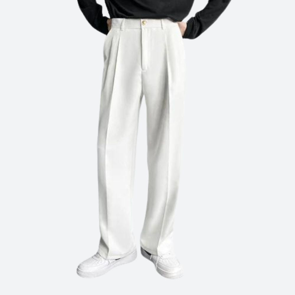 Bundfaltenhose - Loose Fit - Straight Leg - Slack Pants - Herren Anzughose-Weiß-28-Chaps Herrenmode