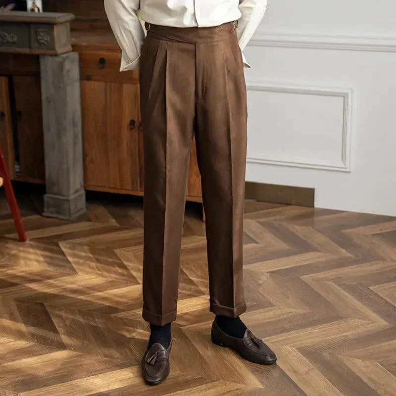 Bundfaltenhose | Verstellbare Taille | Modisch | Schlabberhose | Herrenhose-Braun-28-Chaps Herrenmode