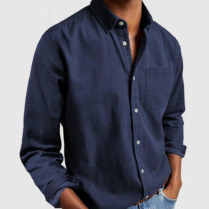 Button-Up Hemd - Casual - Langarm - Denim Hemd - Herrenhemden-Dunkelblau-S-Chaps Herrenmode