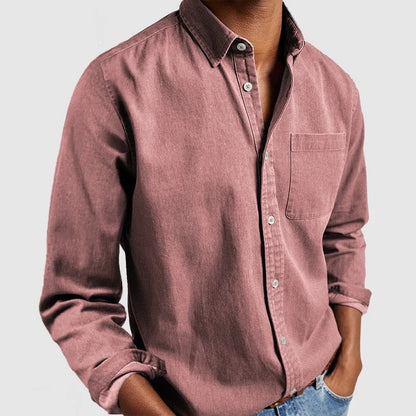 Button-Up Hemd - Casual - Langarm - Denim Hemd - Herrenhemden-Hellrot-S-Chaps Herrenmode
