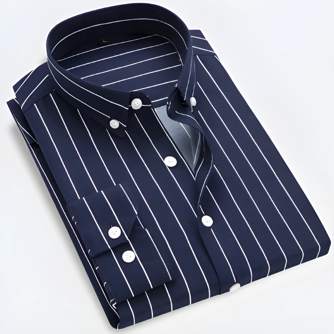 Button-Up Hemd - Gestreiftes Langarm-Oxfordhemd für Männer-Dunkelblau-3XS-Chaps Herrenmode