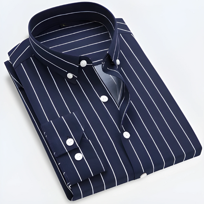 Button-Up Hemd - Gestreiftes Langarm-Oxfordhemd für Männer-Dunkelblau-3XS-Chaps Herrenmode