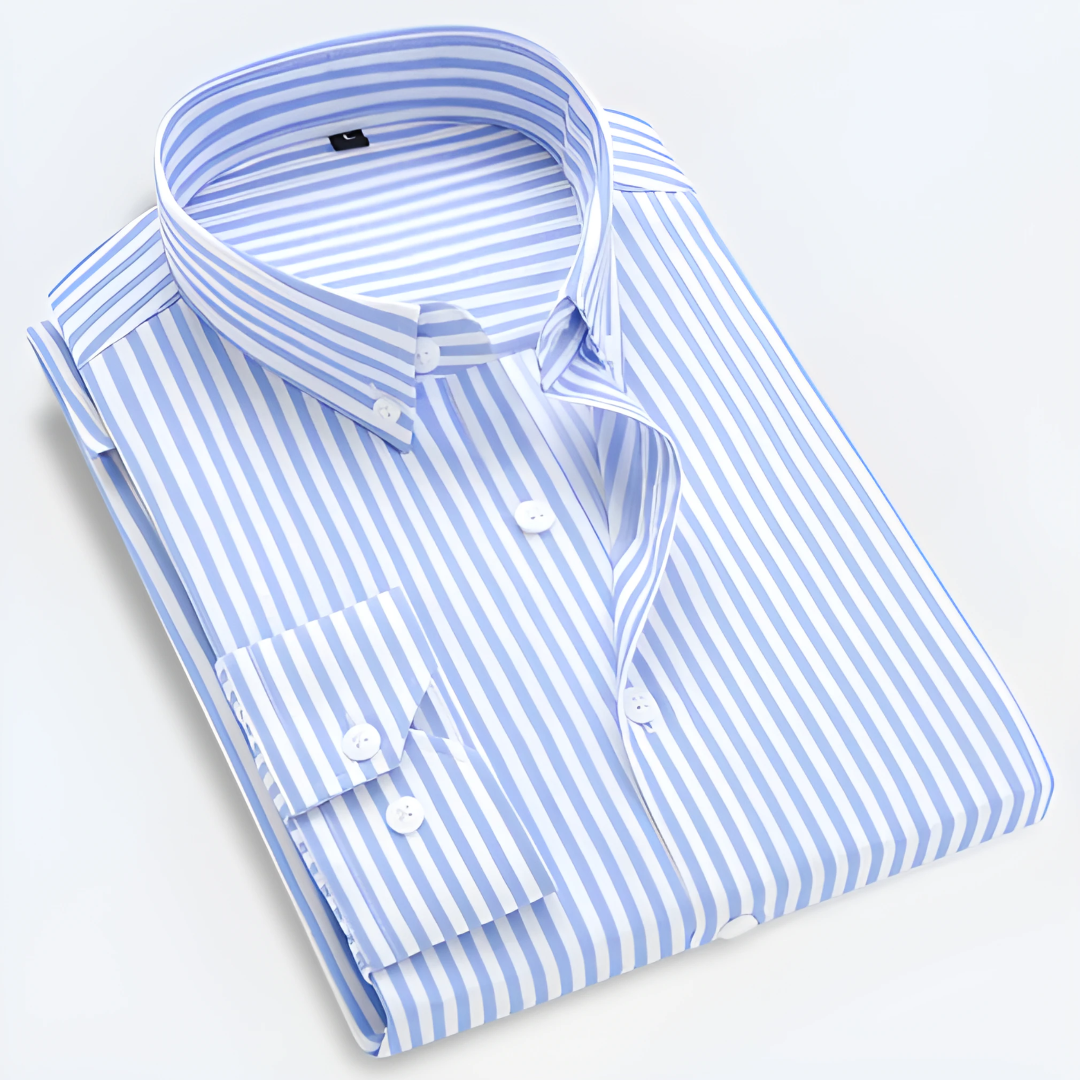 Button-Up Hemd - Gestreiftes Langarm-Oxfordhemd für Männer-Hellblau-3XS-Chaps Herrenmode