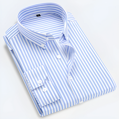 Button-Up Hemd - Gestreiftes Langarm-Oxfordhemd für Männer-Hellblau-3XS-Chaps Herrenmode
