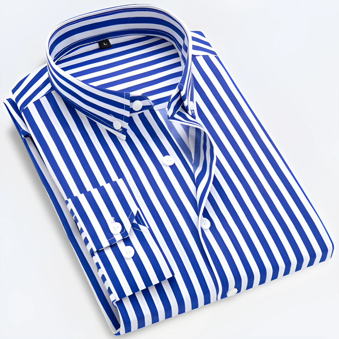 Button-Up Hemd - Gestreiftes Langarm-Oxfordhemd für Männer-Königsblau-3XS-Chaps Herrenmode