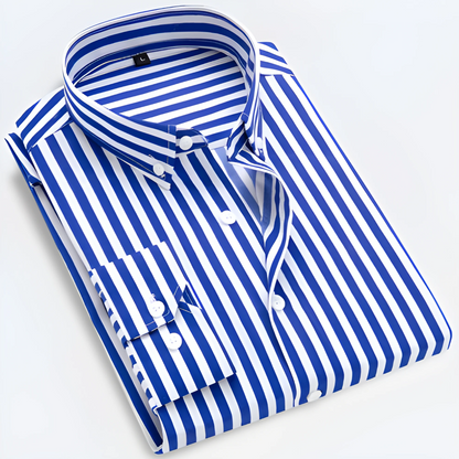 Button-Up Hemd - Gestreiftes Langarm-Oxfordhemd für Männer-Königsblau-3XS-Chaps Herrenmode