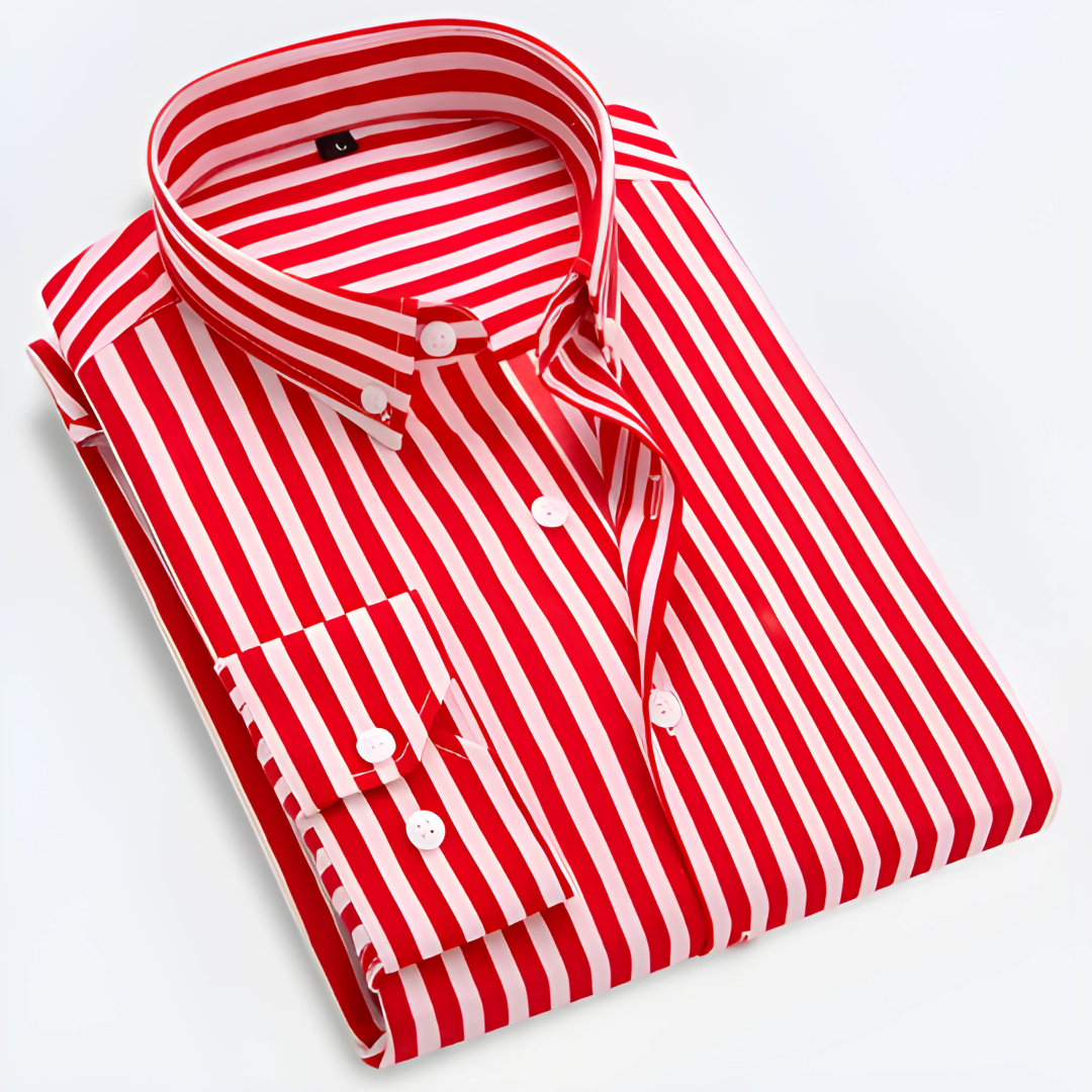 Button-Up Hemd - Gestreiftes Langarm-Oxfordhemd für Männer-Rot-3XS-Chaps Herrenmode