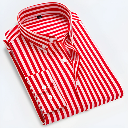 Button-Up Hemd - Gestreiftes Langarm-Oxfordhemd für Männer-Rot-3XS-Chaps Herrenmode