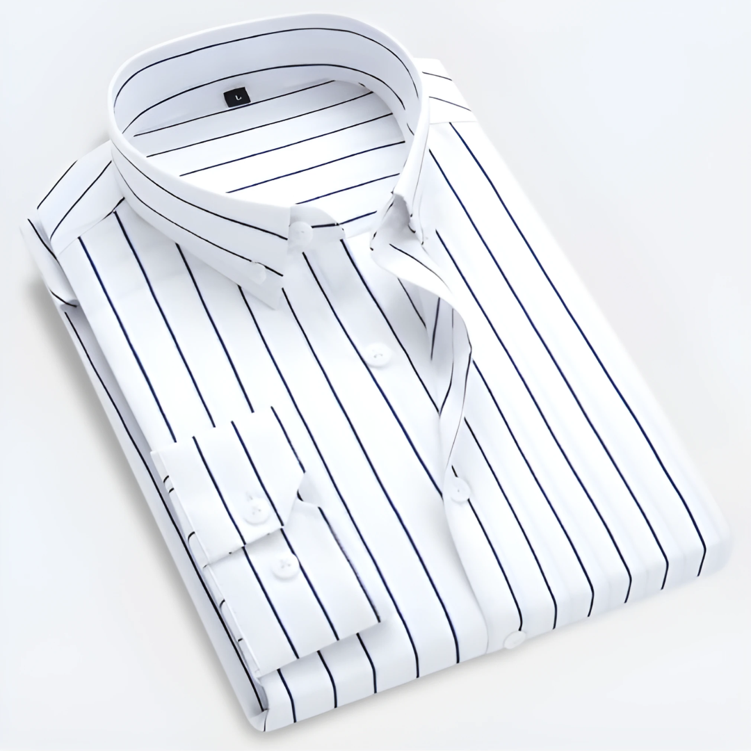 Button-Up Hemd - Gestreiftes Langarm-Oxfordhemd für Männer-Weiß-3XS-Chaps Herrenmode