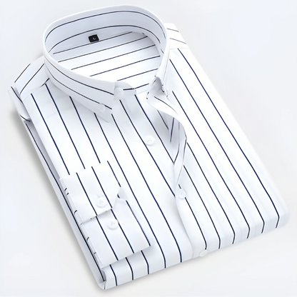 Button-Up Hemd - Gestreiftes Langarm-Oxfordhemd für Männer-Weiß-3XS-Chaps Herrenmode