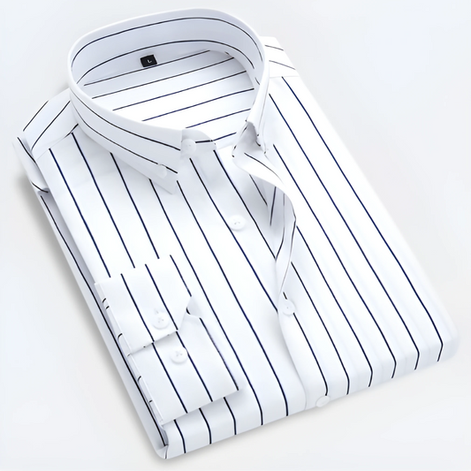 Button-Up Hemd - Gestreiftes Langarm-Oxfordhemd für Männer-Weiß-3XS-Chaps Herrenmode