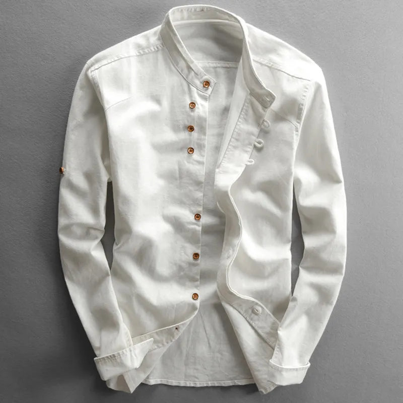 Button-Up Hemd | Klassisch | Japanischer Stil | Langarm | Herrenhemd-Weiß-S-Chaps Herrenmode