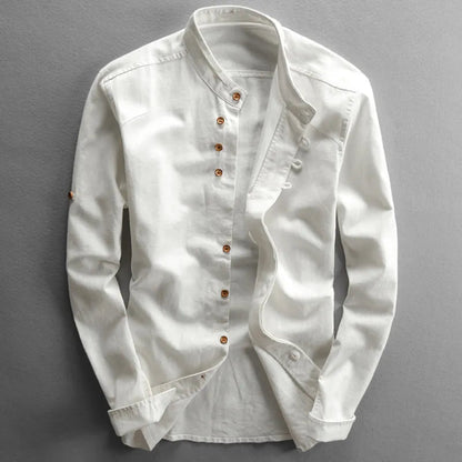 Button-Up Hemd | Klassisch | Japanischer Stil | Langarm | Herrenhemd-Weiß-S-Chaps Herrenmode