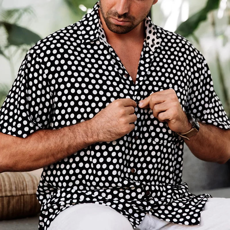 Button-Up Hemd - Kurzarm - Bedruckt - Sommerhemd - Herrenhemd-Schwarz-S-Chaps Herrenmode
