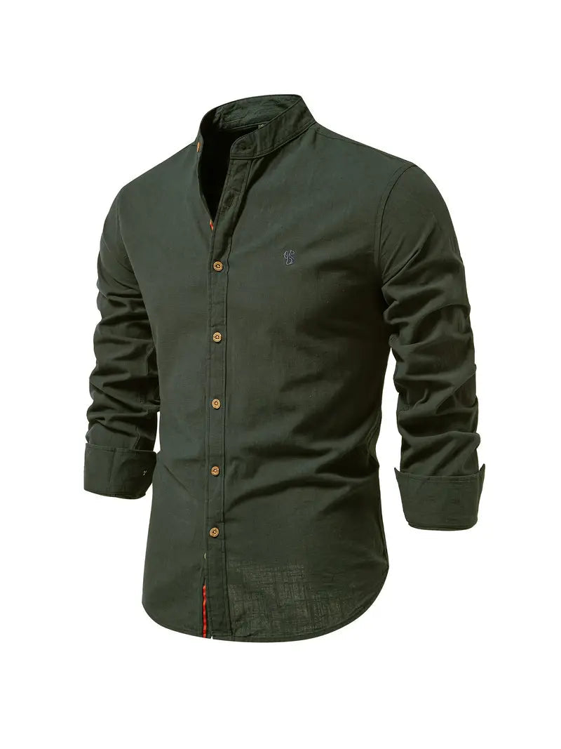 Button-Up Hemd | Langarm | Klassisch | Anzughemd | Herrenhemd-Armeegrün-XS-Chaps Herrenmode