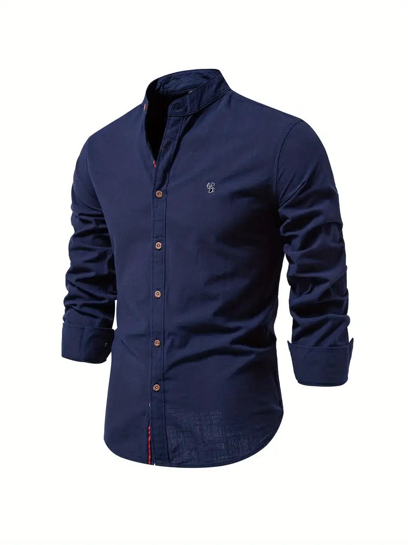 Button-Up Hemd | Langarm | Klassisch | Anzughemd | Herrenhemd-Navy blau-XS-Chaps Herrenmode