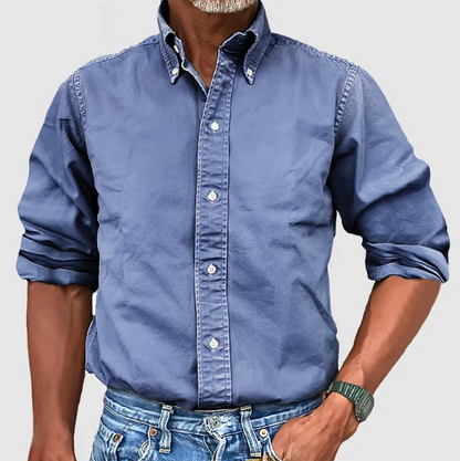 Button-Up-Hemd – Langarm – Mit Kragen – Jeanshemd – Herrenbekleidung-Blau-S-Chaps Herrenmode
