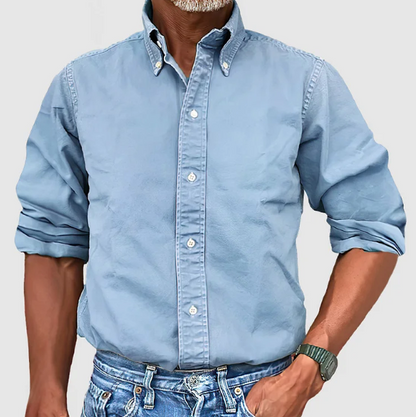 Button-Up-Hemd – Langarm – Mit Kragen – Jeanshemd – Herrenbekleidung-Hellblau-S-Chaps Herrenmode