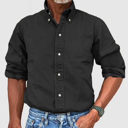 Button-Up-Hemd – Langarm – Mit Kragen – Jeanshemd – Herrenbekleidung-Schwarz-S-Chaps Herrenmode
