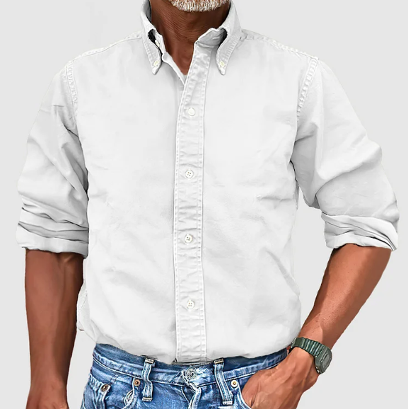 Button-Up-Hemd – Langarm – Mit Kragen – Jeanshemd – Herrenbekleidung-Weiß-S-Chaps Herrenmode