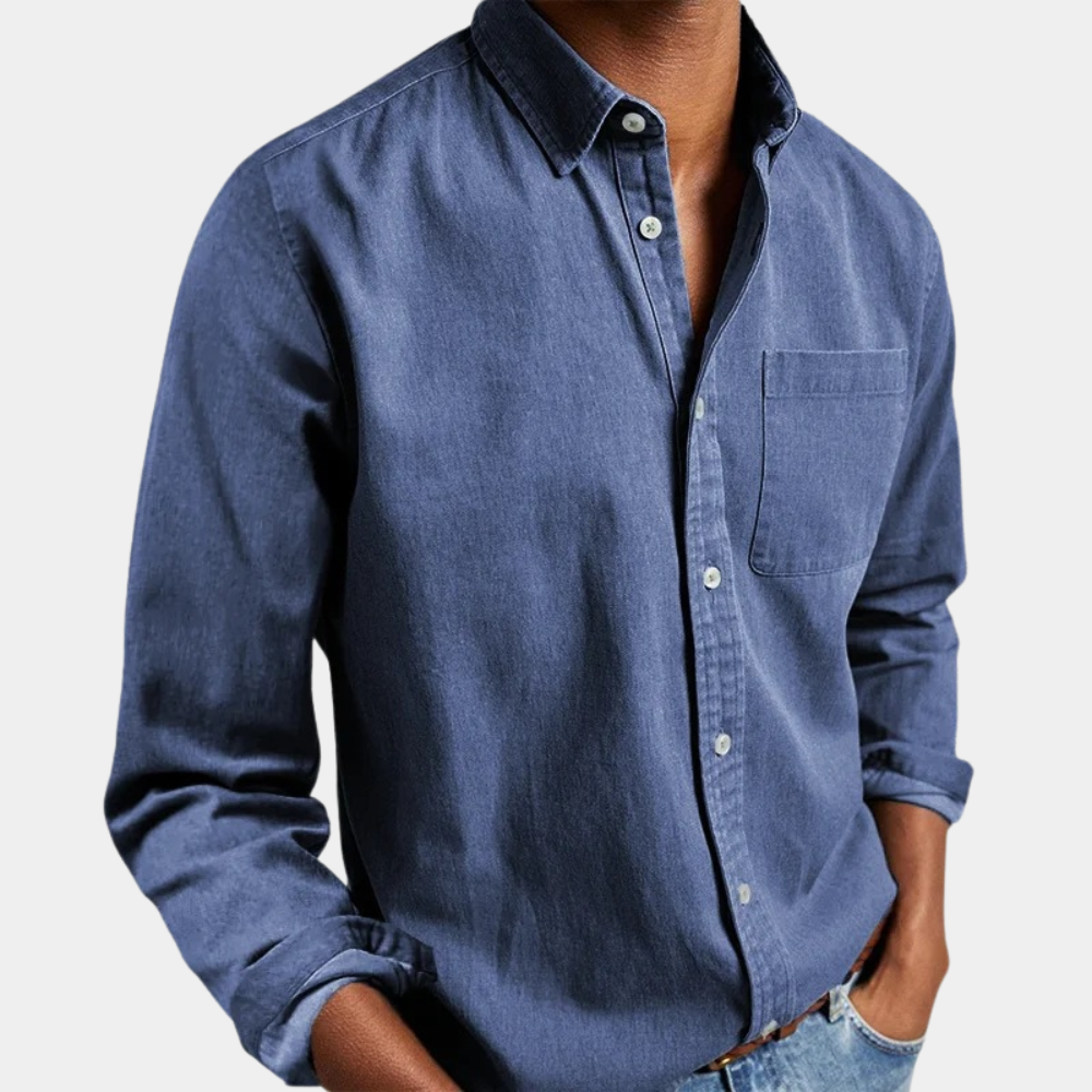 Button-Up-Hemd – Lässiges Langarmhemd mit Kragen und Brusttasche für Männer-Blau-S-Chaps Herrenmode