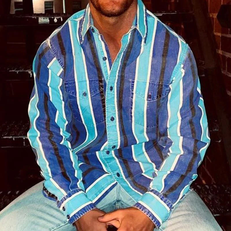 Button-Up-Hemd | Retro | Gestreift | Polohemd | Herrenhemden-Chaps Herrenmode