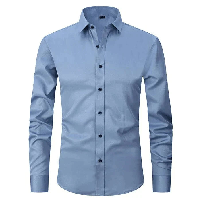 Button-Up Hemd - Stretch - Knitterfrei - Oxford Hemd - Herrenhemd-Blau (Schwarzer Knopf)-XS-Chaps Herrenmode