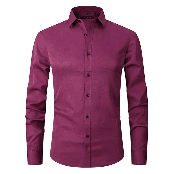 Button-Up Hemd - Stretch - Knitterfrei - Oxford Hemd - Herrenhemd-Weinrot-XS-Chaps Herrenmode