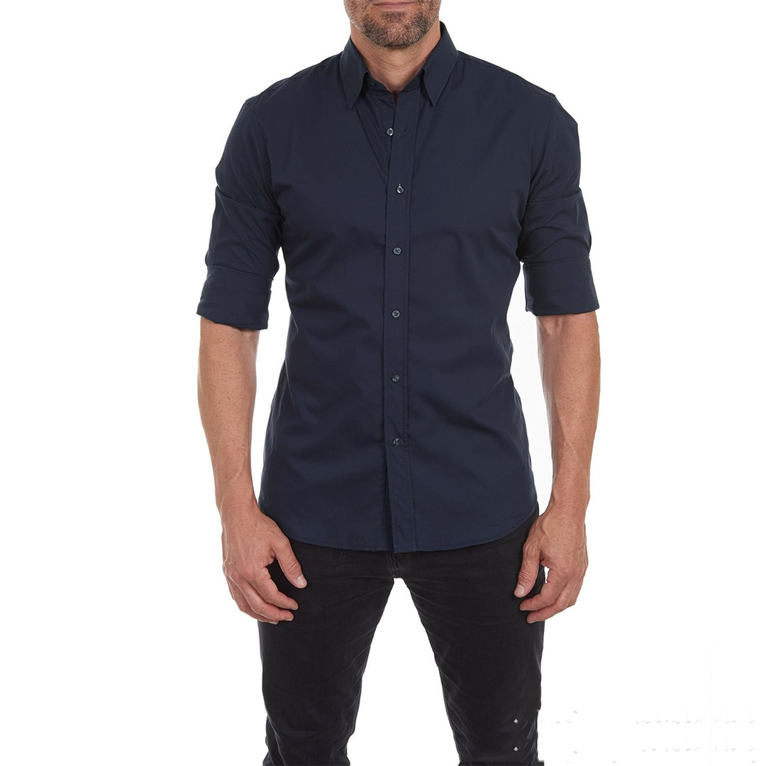 Button-Up-Hemd – mit Kragen – bügelfrei – Langarmhemd – Herrenhemd-Marineblau-S-Chaps Herrenmode