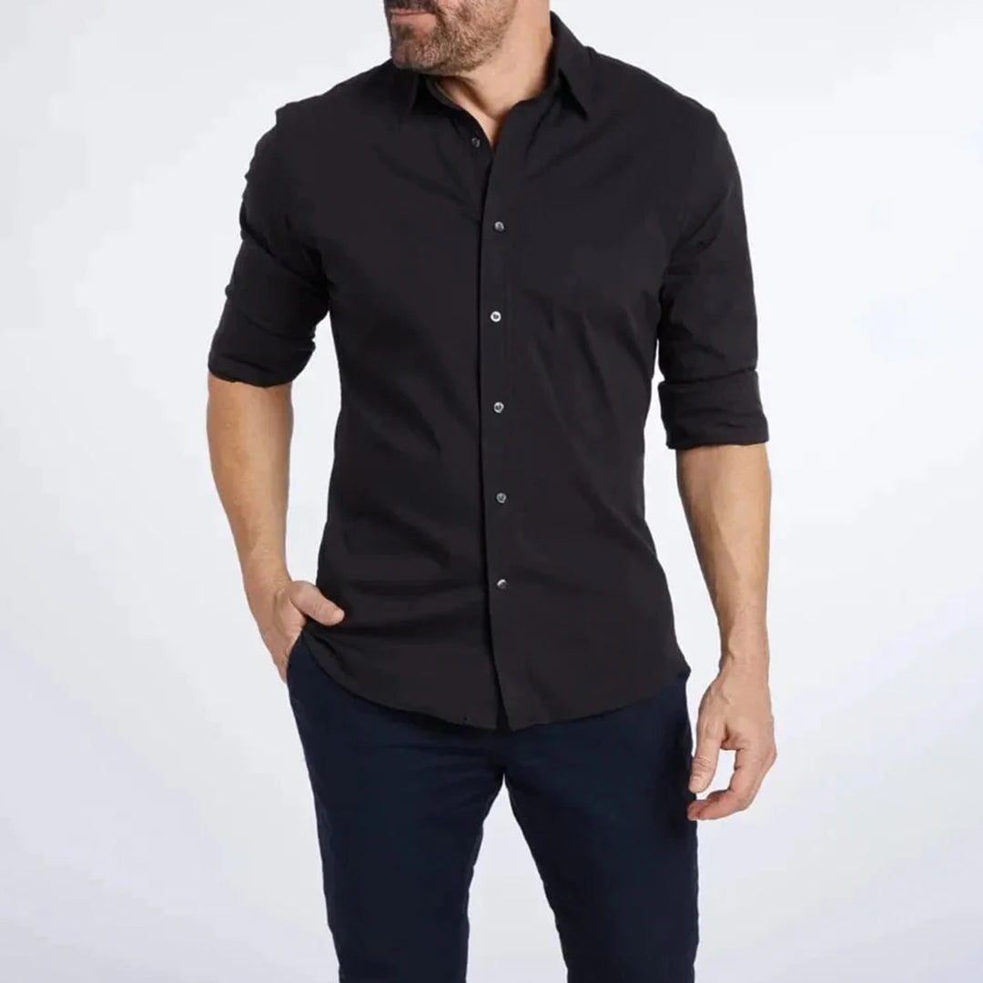Button-Up-Hemd – mit Kragen – bügelfrei – Langarmhemd – Herrenhemd-Schwarz-S-Chaps Herrenmode