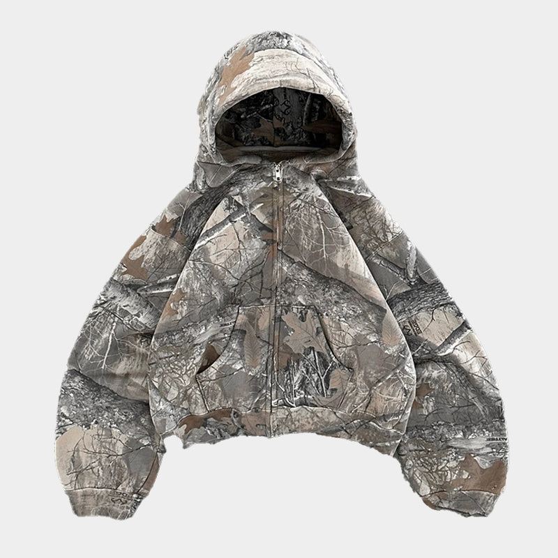 Camouflage-Hoodie – lockere Passform – mit Reißverschluss – Camo-Kapuzenpullover – Herren-Hoodie-Camouflage Muster-S-Chaps Herrenmode