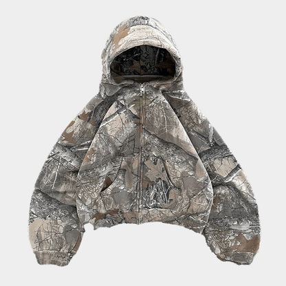 Camouflage-Hoodie – lockere Passform – mit Reißverschluss – Camo-Kapuzenpullover – Herren-Hoodie-Camouflage Muster-S-Chaps Herrenmode