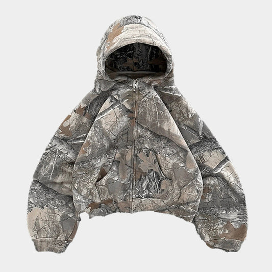 Camouflage-Hoodie – lockere Passform – mit Reißverschluss – Camo-Kapuzenpullover – Herren-Hoodie-Camouflage Muster-S-Chaps Herrenmode