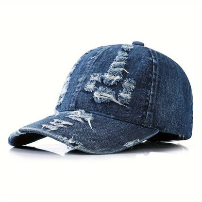 Cap Jona | Verstellbare Denim-Kappe im Used-Look-Dunkelblau-Chaps Herrenmode