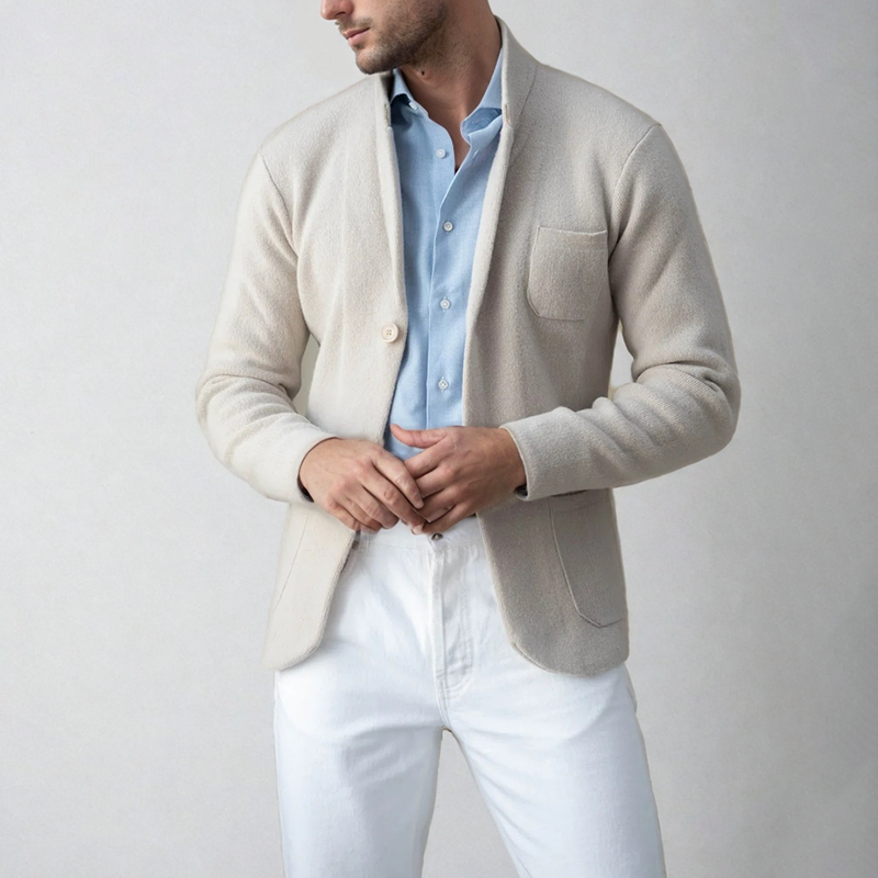 Cardigan-Blazer – Einreihige Strickjacke für Männer-Beige-S-Chaps Herrenmode