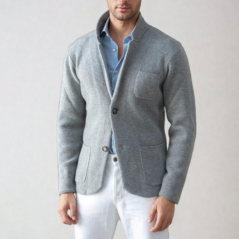 Cardigan-Blazer – Einreihige Strickjacke für Männer-Grau-S-Chaps Herrenmode