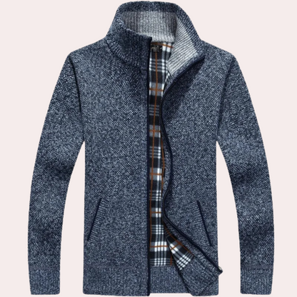 Cardigan mit Reißverschluss – Warm – Kariertes Futter – Gestrickter Cardigan – Cardigan für Herren-Marineblau-S-Chaps Herrenmode