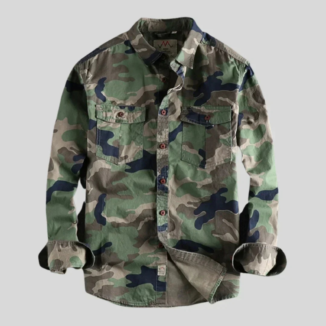 Cargo-Hemd – mit Knöpfen – Langarm – Camouflage-Hemd – Overshirt für Herren-Armeegrün-S-Chaps Herrenmode
