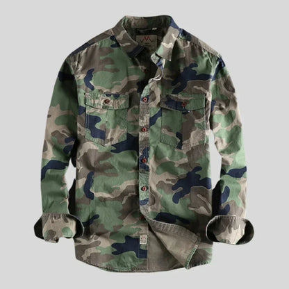 Cargo-Hemd – mit Knöpfen – Langarm – Camouflage-Hemd – Overshirt für Herren-Armeegrün-S-Chaps Herrenmode