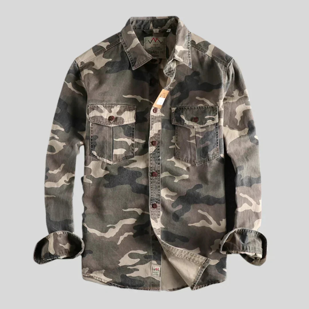 Cargo-Hemd – mit Knöpfen – Langarm – Camouflage-Hemd – Overshirt für Herren-Beige-S-Chaps Herrenmode