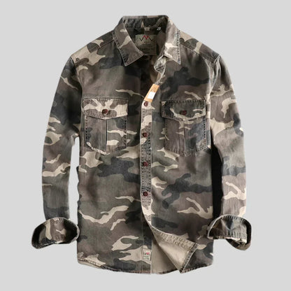 Cargo-Hemd – mit Knöpfen – Langarm – Camouflage-Hemd – Overshirt für Herren-Beige-S-Chaps Herrenmode