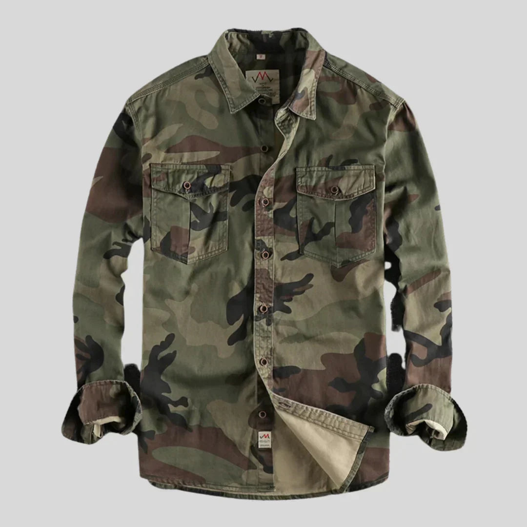 Cargo-Hemd – mit Knöpfen – Langarm – Camouflage-Hemd – Overshirt für Herren-Grün-S-Chaps Herrenmode