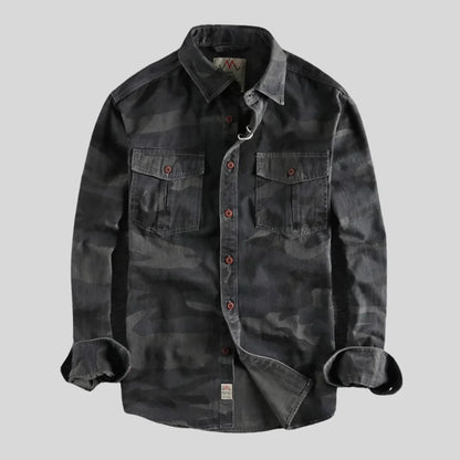 Cargo-Hemd – mit Knöpfen – Langarm – Camouflage-Hemd – Overshirt für Herren-Schwarz-S-Chaps Herrenmode