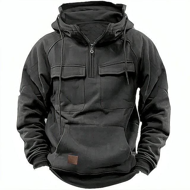 Cargo-Hoodie | Viertelreißverschluss | Fleecegefüttert | Pullover-Hoodie | Herren-Hoodie-Grau-S-Chaps Herrenmode