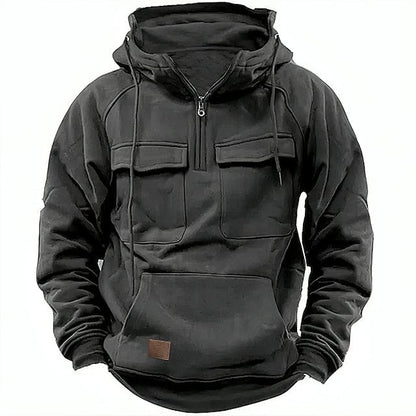 Cargo-Hoodie | Viertelreißverschluss | Fleecegefüttert | Pullover-Hoodie | Herren-Hoodie-Grau-S-Chaps Herrenmode