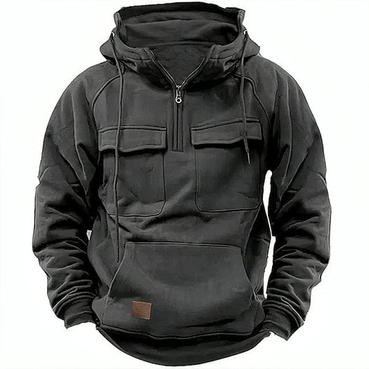 Cargo-Hoodie | Viertelreißverschluss | Fleecegefüttert | Pullover-Hoodie | Herren-Hoodie-Grau-S-Chaps Herrenmode