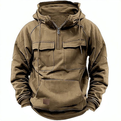 Cargo-Hoodie | Viertelreißverschluss | Fleecegefüttert | Pullover-Hoodie | Herren-Hoodie-Khaki-S-Chaps Herrenmode